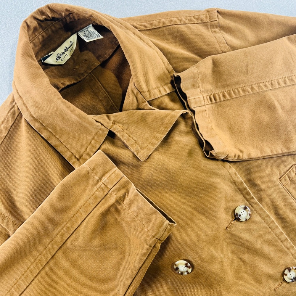 Eddie Bauer Barn Coat Womens L Brown Cotton Canvas Double Breasted Utility Coat